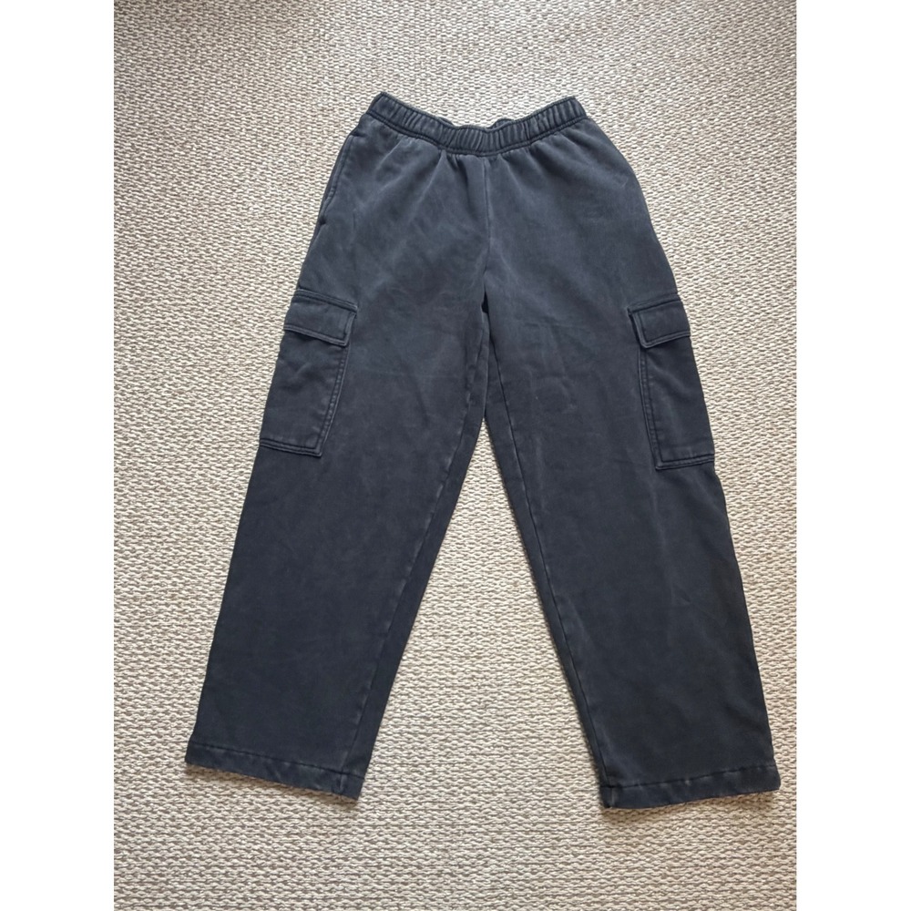 Edited by Remi Bader Womens Cargo Sweatpants Black Wide Leg Fleece Joggers Small
